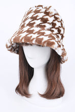 Load image into Gallery viewer, Houndstooth Print Faux Fur Bucket Hat
